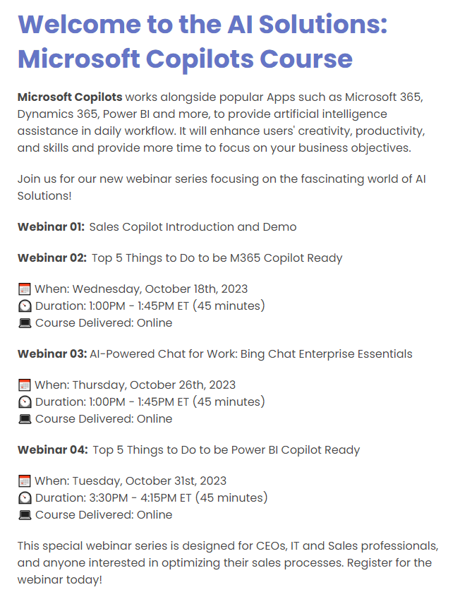 ProServeIT Is Thrilled to Announce the Launch of "AI Solutions: Microsoft Copilots" Webinar Series for Business Optimization