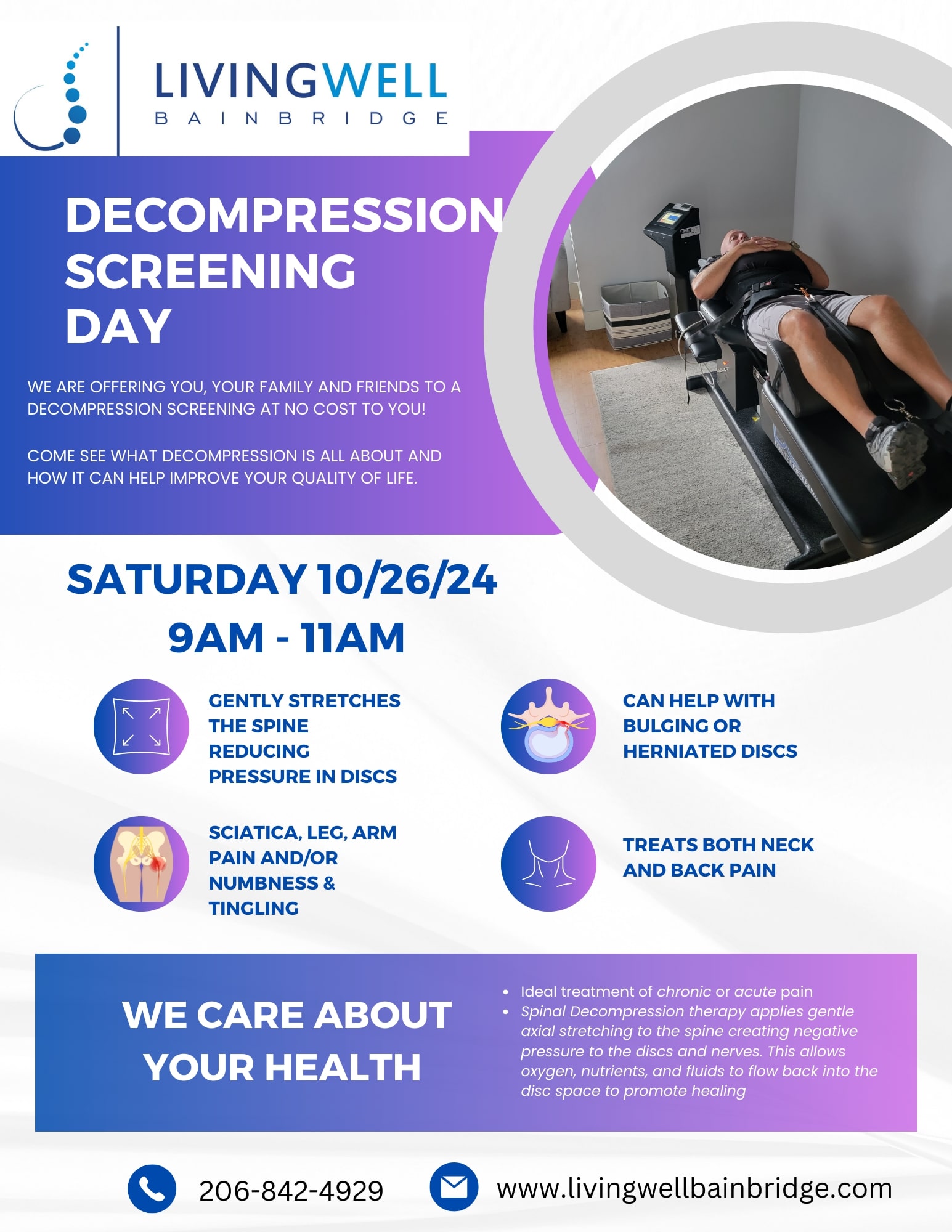 Living Well Bainbridge Announces Complimentary Decompression Screening Day